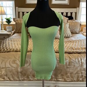 OH POLLY 2 Piece Strapless Green Dress with Matching Shrug Size XS/S